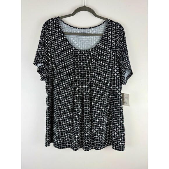 Croft & Barrow Women's 1X Pleated, geometric pattern, short Sleeve T-shirt Top - Picture 1 of 14
